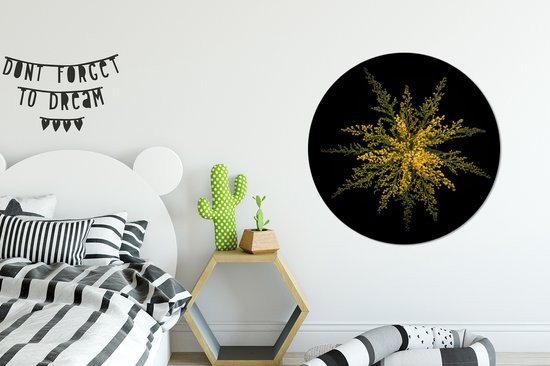 Cercle de papier peint - Une fleur tige d'or sur fond noir - 100x100 cm - Cercle de mur - Autocollant - Sticker papier peint XXL