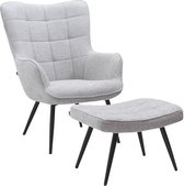Stoffen fauteuil met bijhorende voetenbank, 80x72xH97 cm - MOOD