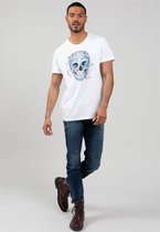 DEELUXE T-shirt met Mexicaanse schedel en bloemen CALAB White