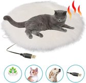 Warmtedeken Voor Huisdier Wit - Ø41cm - Verwarmde Kattenmat - Elektrische Kattendeken - Dieren Mat - Hondenkussen - Tot 28°C