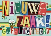 Nieuwe zaak! Gefeliciteerd! Een kleurrijke wenskaart met leuke letters. Feliciteer iemand met zijn of haar nieuwe zaak. Een dubbele wenskaart inclusief envelop en in folie verpakt.