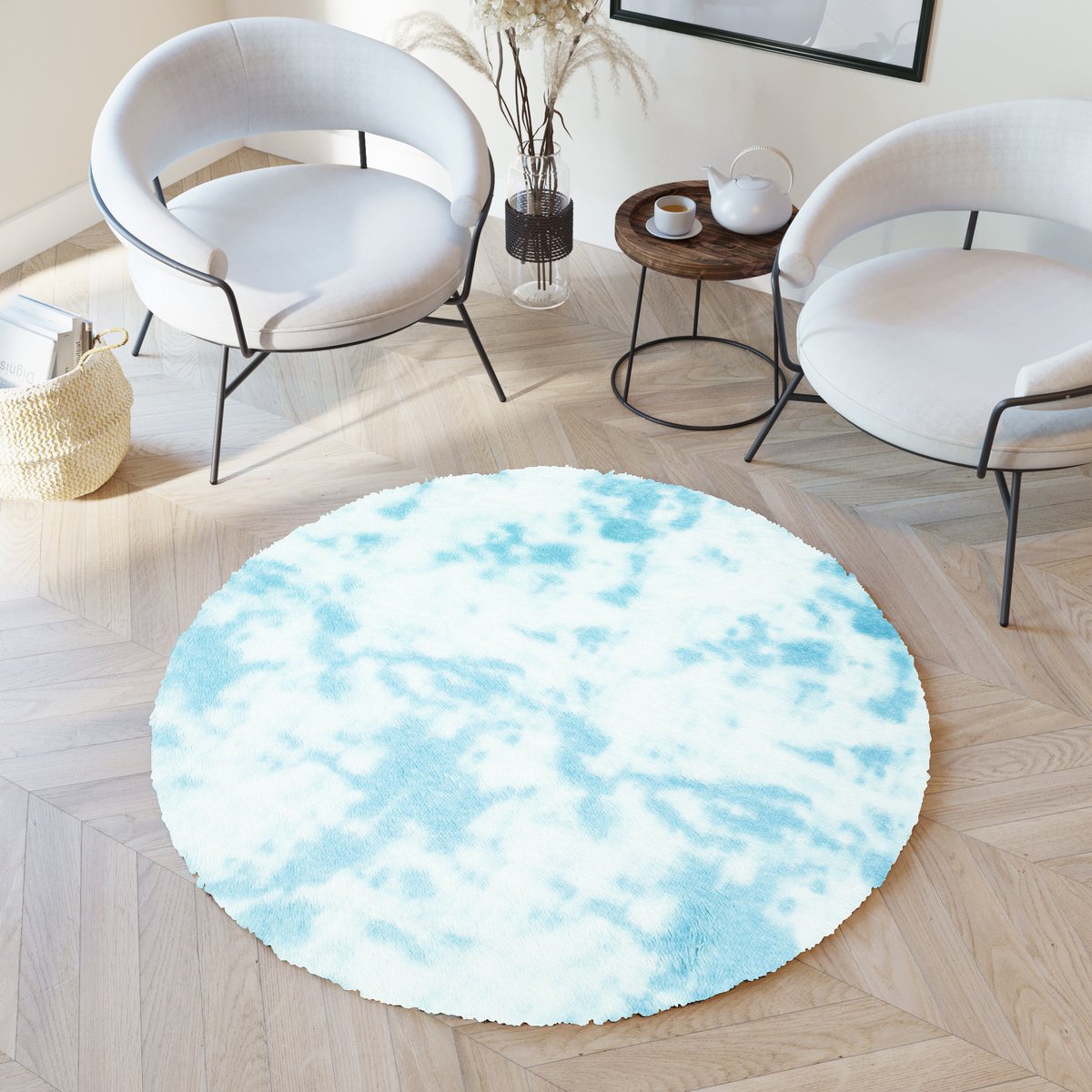 Tapiso Silk Dyed Vloerkleed Rond Antislip Shaggy Karpetten Maat- 160x160