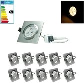 ECD Germany 10er Pack LED Inbouwspots 3W 230V 234 Lumen Warm wit 3000K - Hoekig - Dimbaar - Draaibaar 30° - IP44 - Inbouwspots voor plafondlampen.