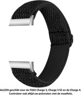 Zwart Verstelbaar Elastisch Nylon Bandje voor Fitbit Charge 3 / Charge 3 SE / Charge 4 – Maat: zie maatfoto – black elastic nylon smartwatch strap - Polsbandje