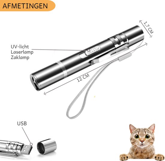 Cless 7in1 Kattenpen - USB oplaadbare laserpen - RVS - kattenspeelgoed - kattenspeeltje - inclusief muis - Cless