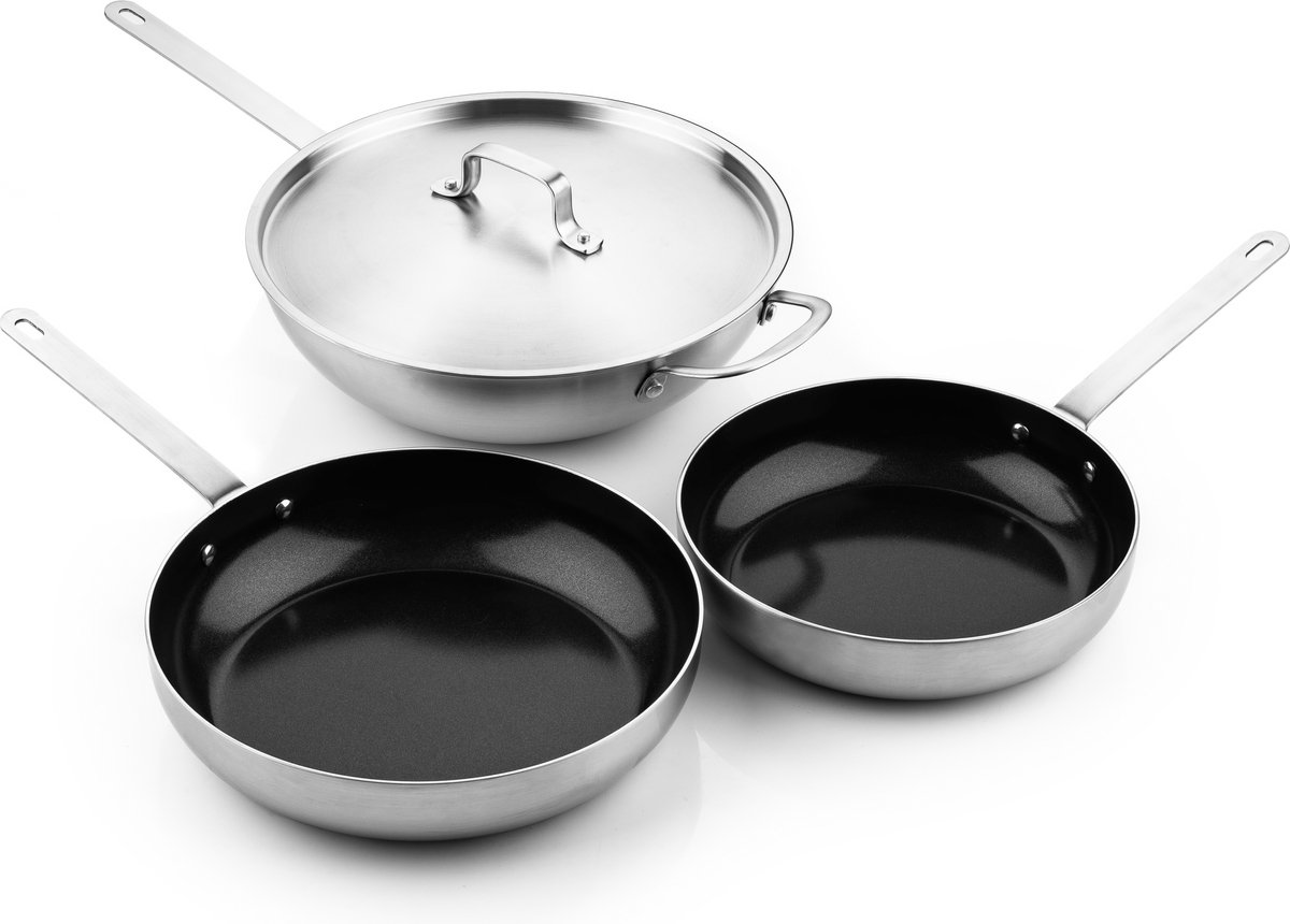 Soenil by ISENVI Combideal - Koekenpannen & wokpan - Pannenset inductie - RVS handgreep