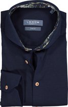 Ledub Modern Fit overhemd - donkerblauw pique tricot (contrast) - Strijkvriendelijk - Boordmaat: 40