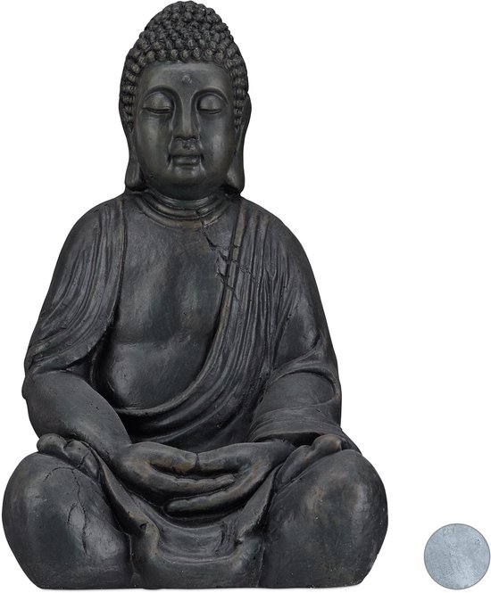 Relaxdays Buddha statue - 50 cm de haut - décoration de jardin - statue de jardin - statue de Bouddha - assis gris foncé