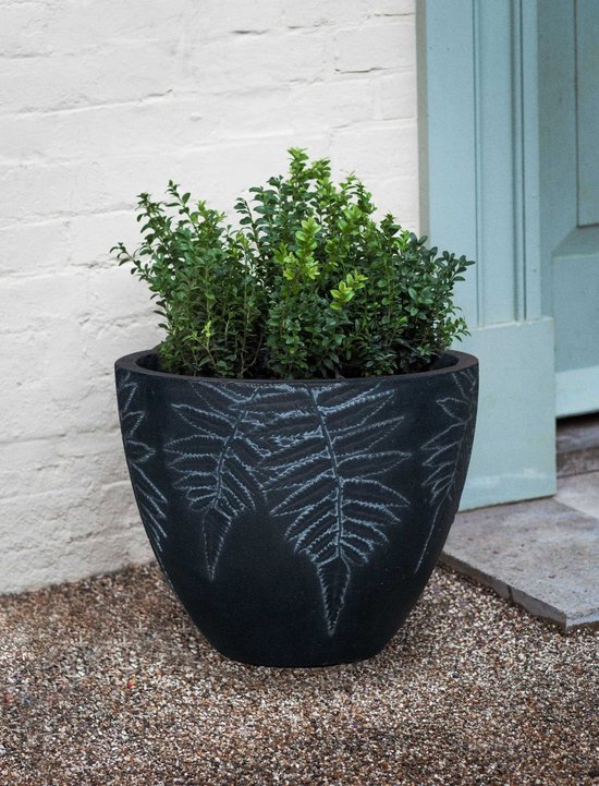 Pot de fleur rond Vio - ⌀ 37cm - noir - design de plant de fougère - avec  trou de... | bol.com