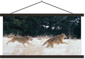 Posterhanger incl. Poster 120x60 cm - Schoolplaat - Wolf - Boom - Dieren - Textielposter - Zwarte latten