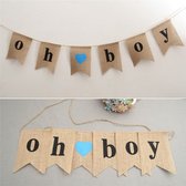 Babyshower/genderreveal jute vlaggenlijn Oh Boy en blauw hartje - jute - slinger - oh boy - genderreveal - babyshower