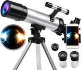 Maenor® Luxe Telescoop met Mobiele Clip - Sterrenkijker - Telescoop Kinderen - Sterrenkijker voor kinderen en volwassenen - HD Beeld - 90X Zoom - Inclusief 3 oculairs - Zilver
