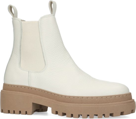 Manfield - Dames - Off white leren chelsea boots met bruine zool - Maat 37  | bol.com