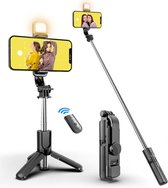 Selfie Stick - LED Verlichting - Tripod Statief - 3in1 SelfieStick - Bluetooth - Selfie Stick Tripod - Samsung - Iphone - Xiaomi - Zwart