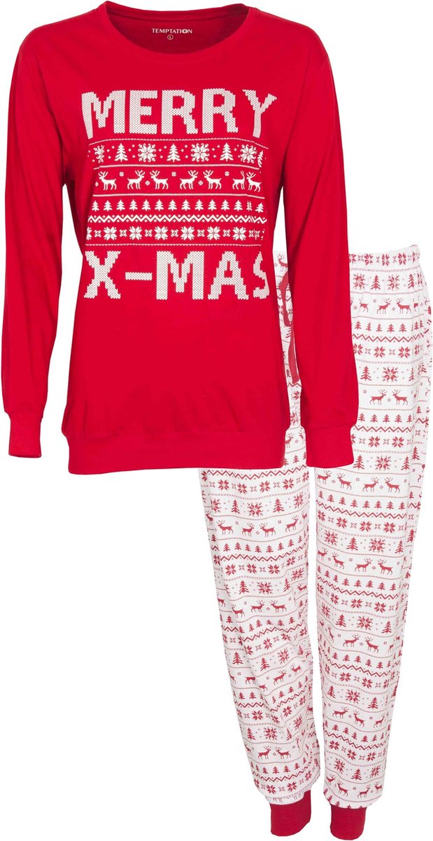 Temptation Dames Pyjama - 100% Gekamde Katoen - Rood - Maat S