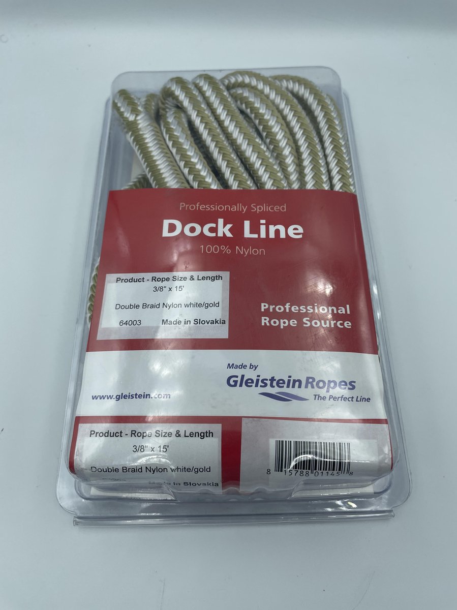 Landvast - dock line - boot touw - wit Beige - 1 cm x 410 cm - dubbeldraad nylon