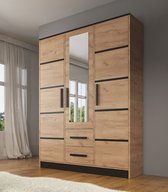 Meubella - Kledingkast Madera - Eiken - Zwart - 153 cm