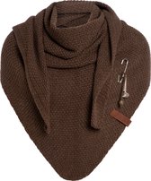 Knit Factory Coco Gebreide Omslagdoek - Driehoek Sjaal Dames - Hazel - 190x85 cm - Inclusief sierspeld