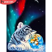 Diamond Painting - Tijger - Wereldbol - 40x50 cm - Vierkante Steentjes - Dieren - Volwassenen - Hobby - Cadeau - Moederdag - Kado