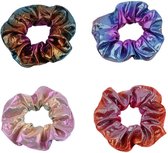 4 Stuks Laser Haar Scrunchies - Scrunchie Haarelastiek - Strakke Haar Elastiek - Haaraccessoires - Dames Meisjes - 4 Verschillende Prints - Hair