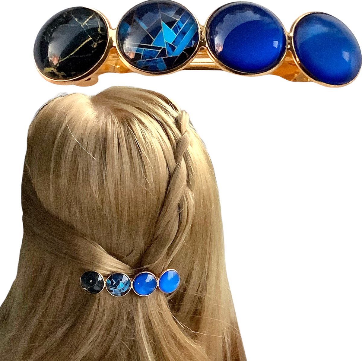 Hairpin.nu Color Hairclip XL glas cabochon goud blauw haarspeld haarclip kadotip