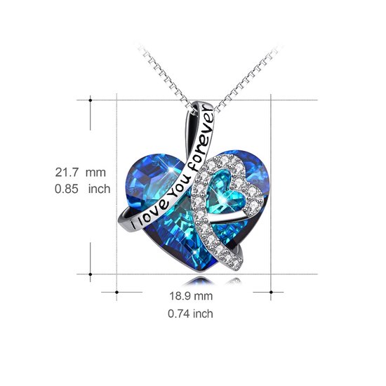 Zilver Blauwe Liefdes Hartje - Lengte 45cm