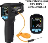 Professionele Pyrometer - Warmte Meter - Temperatuurmeter - Hygrometer - Infrarood - Kleuren scherm