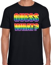 T-shirt Guess what - Coming out tekst regenboog - zwart - heren -  LHBT - Gay pride shirt / kleding / outfit S