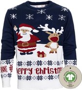 Foute Kersttrui Dames & Heren - Christmas Sweater "Cadeau van Rudolf & de Kerstman" - 100% Biologisch Katoen - Mannen & Vrouwen Maat L - Kerstcadeau