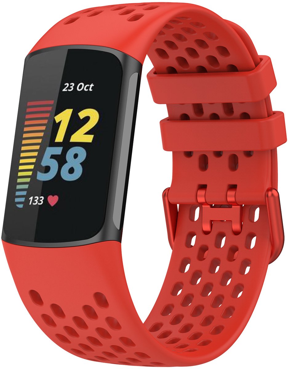 123watches sport point band - rood - - Geschikt voor Fitbit Charge 5 & 6