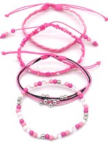 Set Armbanden - 4 Stuks - Lengte Verstelbaar - Roze