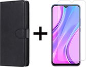 Xiaomi Redmi 9C hoesje bookcase met pasjeshouder zwart wallet portemonnee book case cover - 1x Xiaomi Redmi 9C screenprotector