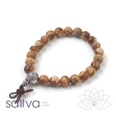 Sattva | Bracelet de pierres précieuses mala en jaspe paysage 8 mm dans un sac cadeau Jaspe Picture avec perle GURU