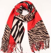 Lange Warme Dames Sjaal - Zebra Print - Rood - 180 x 70 cm