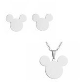 Sieraden set kind – Ketting – Oorbellen - Staal – Zilverkleurig – Mickey – Cadeau voor kind