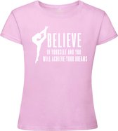 Sparkle&Dream - T-Shirt \'Believe and Achieve\' Roze - 104 -  voor turnen en gymnastiek