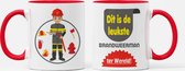 Beroepen mok Brandweerman | de leukste brandweerman ter wereld | rood handvat | verjaardagscadeau | cadeaumok | beker
