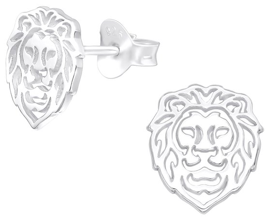 Joy|S - Zilveren leeuw oorbellen - 8 x 9 mm