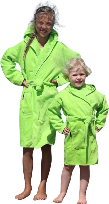 Kinderbadjas groen lime - capuchon badjas kind - 100% katoenen badjas kind - badjas kinderen - badjas meisjes - badjas jongen - Badrock - 0/12 mnd