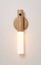 Moderne LED nachtlamp met sensor - Houten nachtlamp - Draadloos - Kastverlichting - Oplaadbaar - Witte Eiken