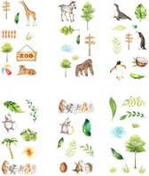 Washi Stickers Zoo - 6 Vellen Met Stickers - US021 - Thema Dierentuin, Pinguin, Giraf, Tijger, Gorilla, Zebra - Bullet Journal - Stickers Voor Volwassenen - Scrapbooking - Agenda S