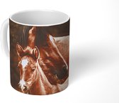 Mok - Bruine Morgan merrie met veulen - 350 ML - Beker
