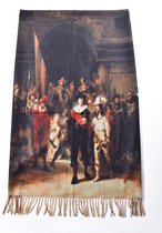 Sjaal schilderij De nachtwacht, Rembrandt van Rijn / wintersjaal 2 kanten print