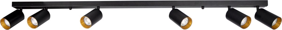 Moderne plafond spot zes dubbel | opbouw | zwart met goud | 6 x GU10 fitting