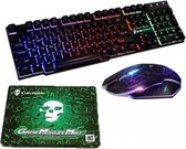 Gaming toetsenbord met muis en muismat- Gaming keyboard bedraad (QWERTY) mechanisch met led verlichting- Gamer toetsenbord+ 2 knoppen optical game muis- Muismat met antislip