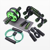 Imando - Alles in 1 fitness set l Ab roller | Buikspiertrainer | Stretchband | Trainingswiel | Opdruksteunen | Push-up bars | Springtouw | Fitnessmat | Yogamat | Kerstcadeau tip