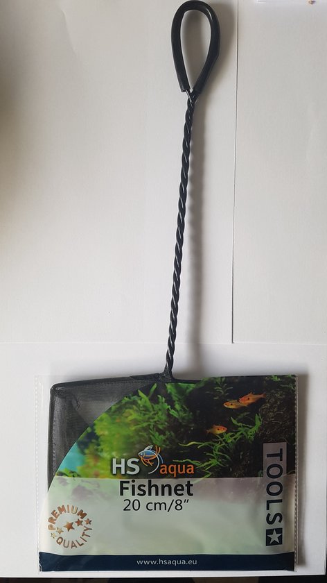 Zwarte visnet met zwarte, gedraaide steel. "HS aqua Fishnet 20 cm/8""