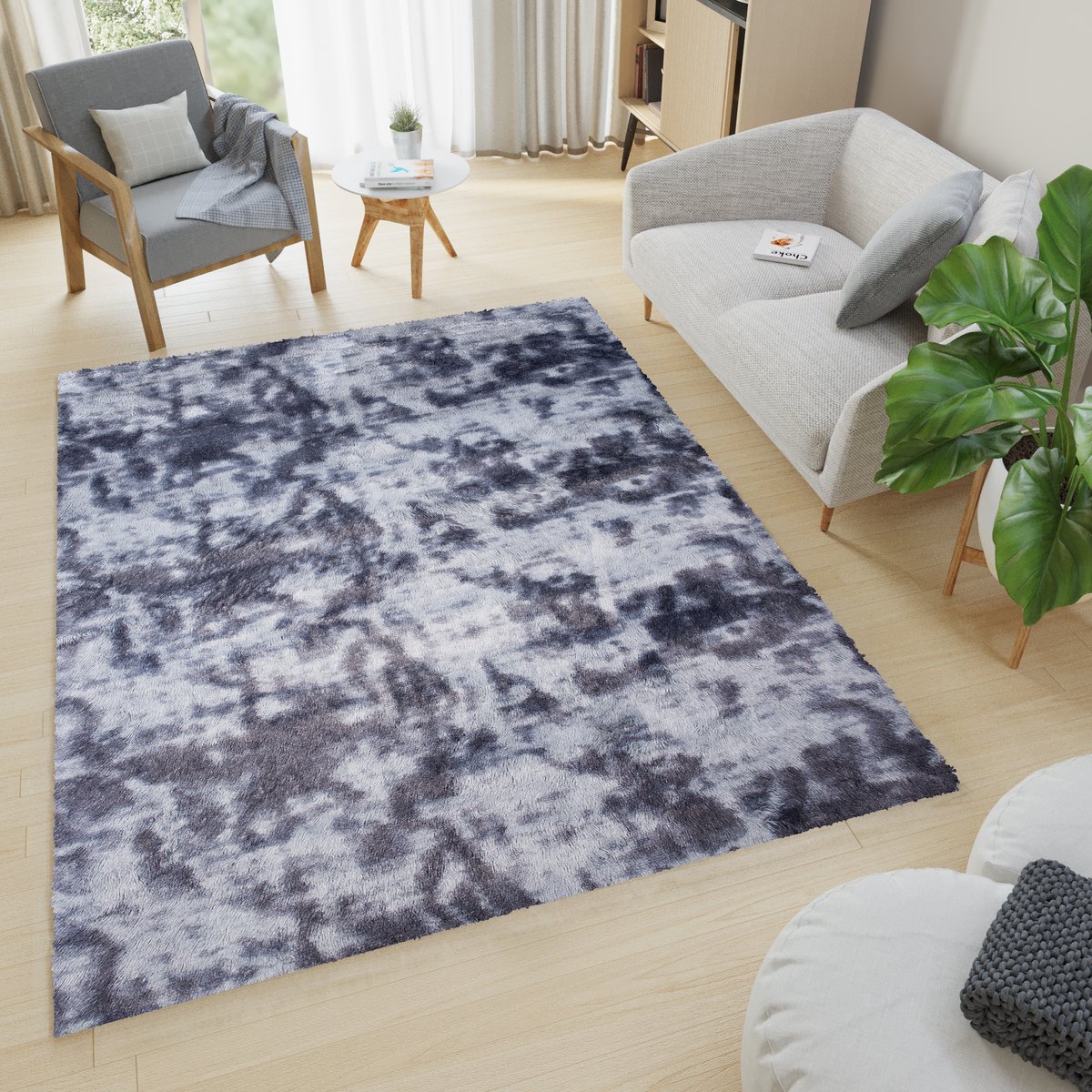 Tapiso Silk Dyed Vloerkleed Grijs Hoogpolig Antislip Modern Woonkamer Slaapkamer Tapijt Maat- 120x170