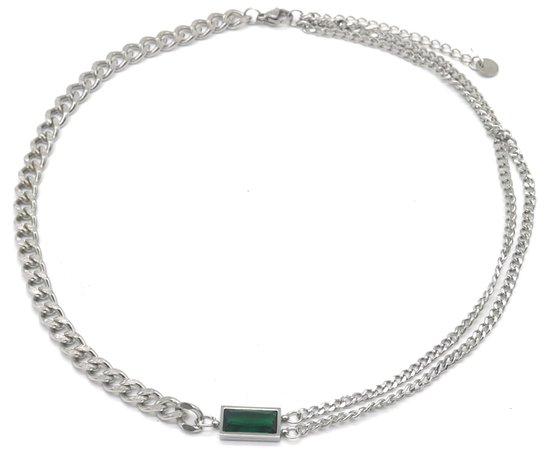 Ketting met Steen - RVS - Verstelbaar 44-48 cm - Zilverkleurig