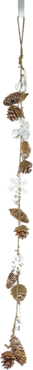 Kerst decoratie slinger - Garland Pinecone Snowflake | 75 cm | Extra lange kerst slinger van natuurlijke materialen | Wit